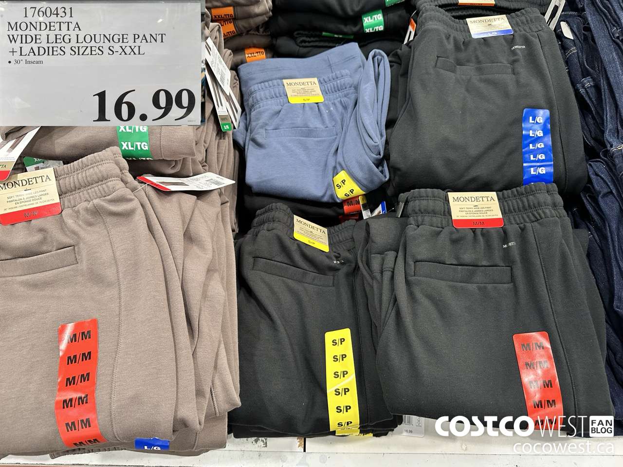 1760431 MONDETTA WIDE LEG LOUNGE PANT LADIES SIZES S-XXL $16.99