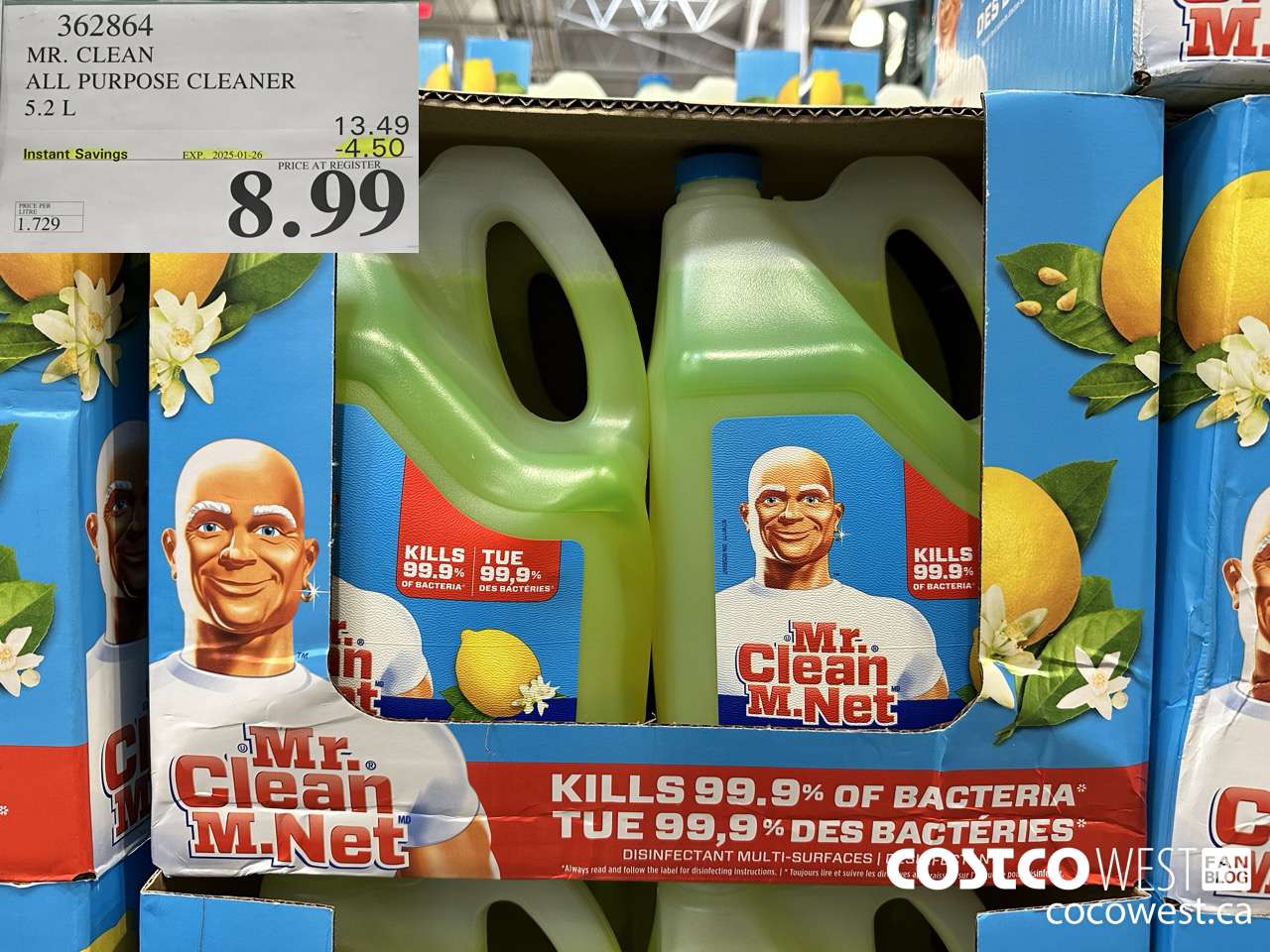 362864 MR. CLEAN ALL PURPOSE CLEANER 5.2 L ($4.50 INSTANT SAVINGS EXPIRES ON 2025-01-26) $8.99