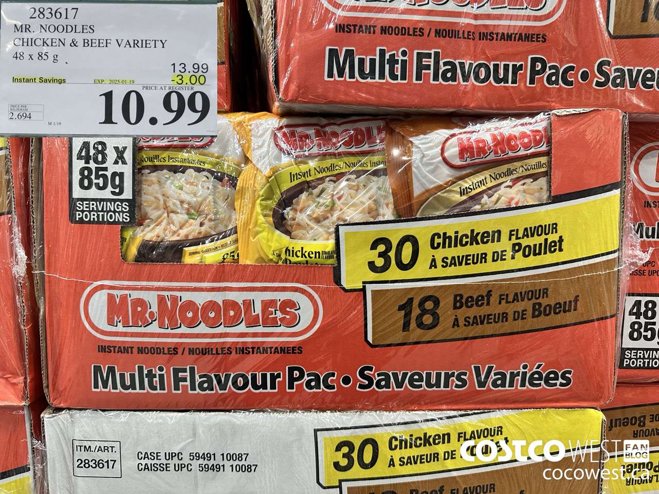 283617 MR. NOODLES CHICKEN & BEEF VARIETY 48 X 85G ($3.00 INSTANT SAVINGS EXPIRES ON 2025-01-19) $10.99