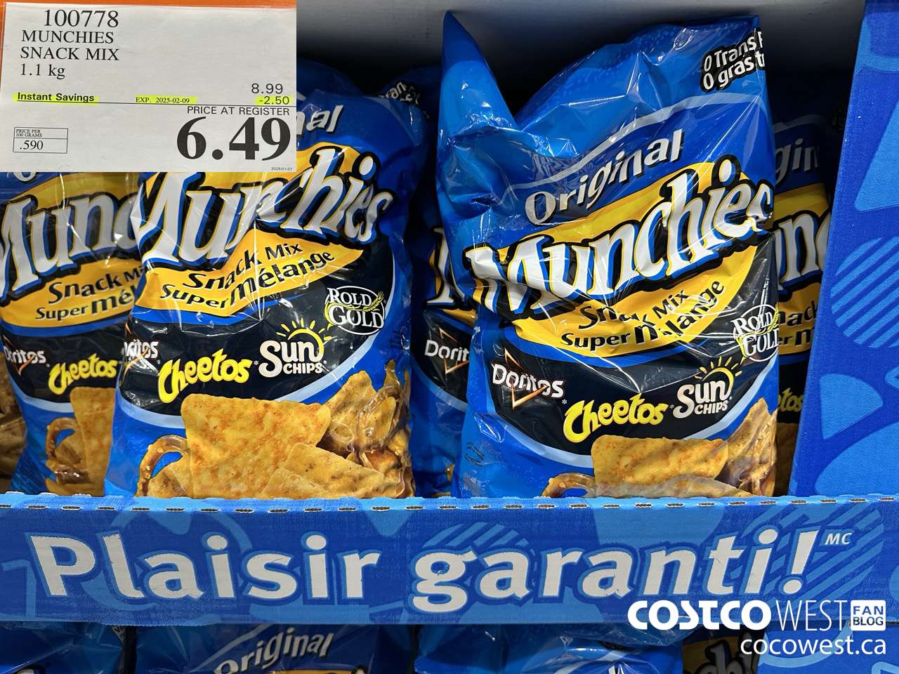 100778 MUNCHIES SNACK MIX 1.1 kg ($2.50 INSTANT SAVINGS EXPIRES ON 2025-02-09) $6.49