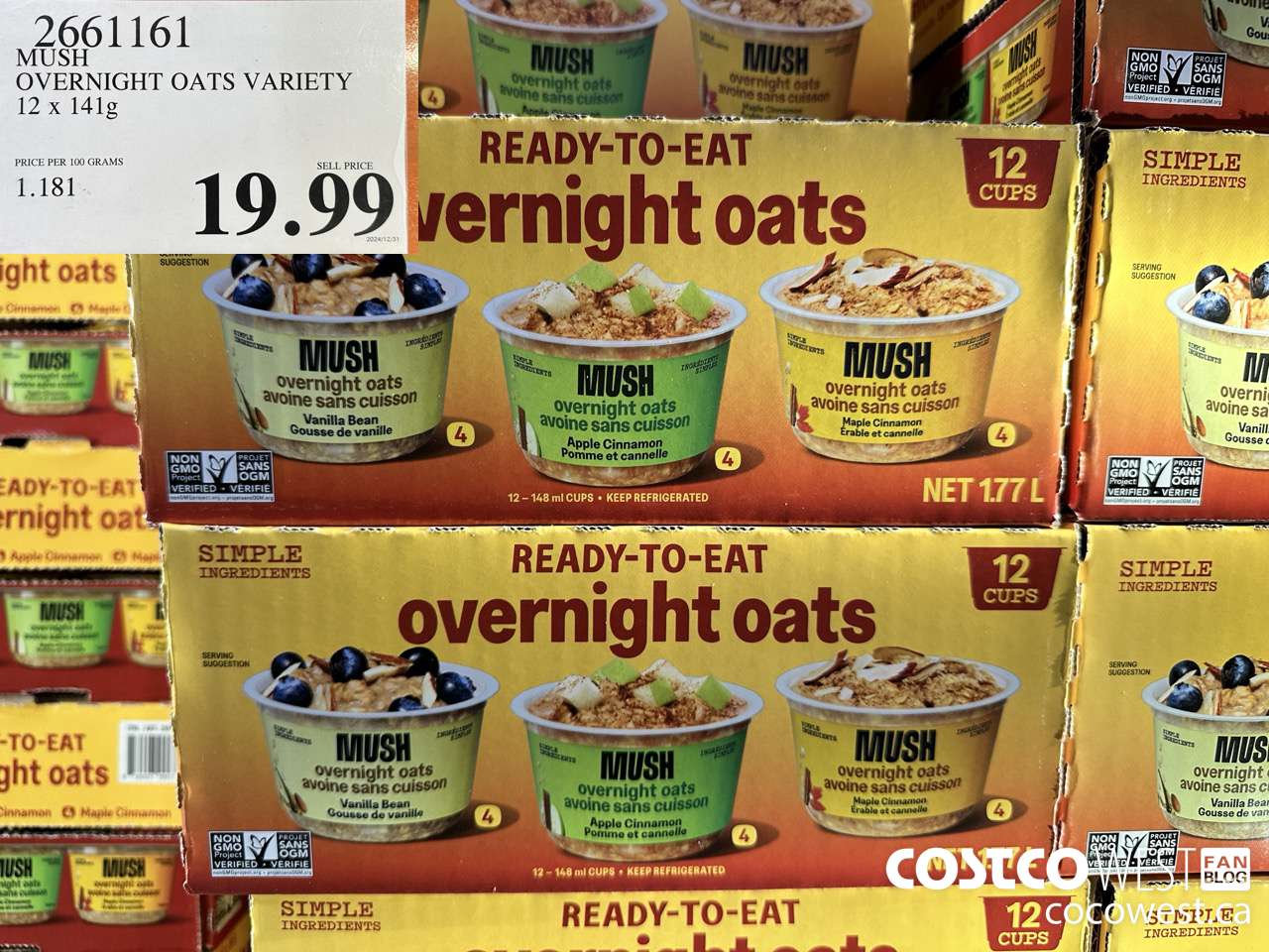 2661161 MUSH OVERNIGHT OATS VARIETY 12 X 141G $19.99