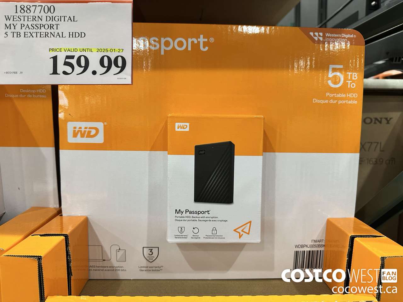 1887700 MY WESTERN DIGITAL MY PASSPORT 5TB HDD HARD DRIVE (EXPIRES ON 2025-01-27) $159.99