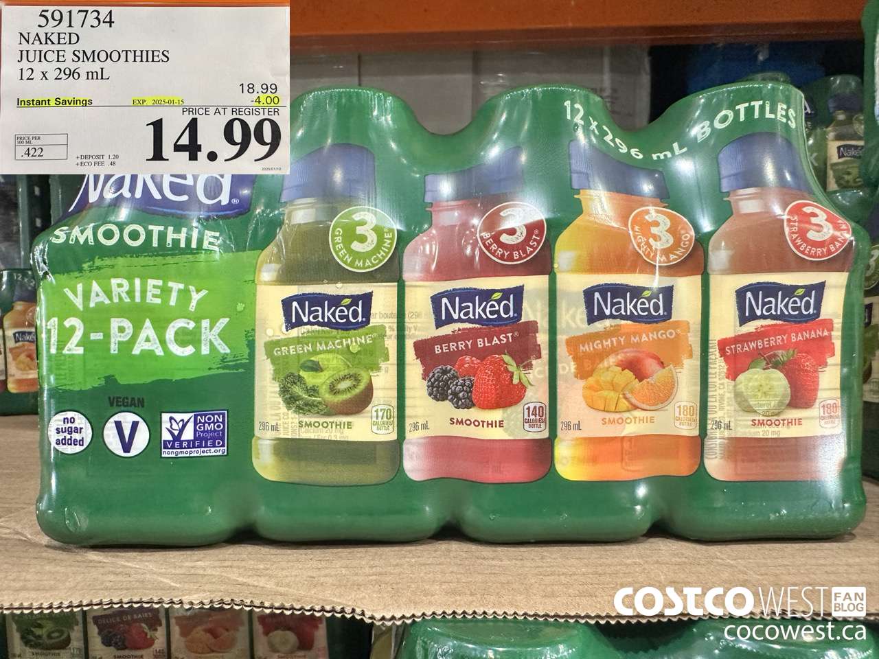 591734 NAKED JUICE SMOOTHIE 12 x 296 mL ($4.00 INSTANT SAVINGS EXPIRES ON 2025-01-15) $14.99
