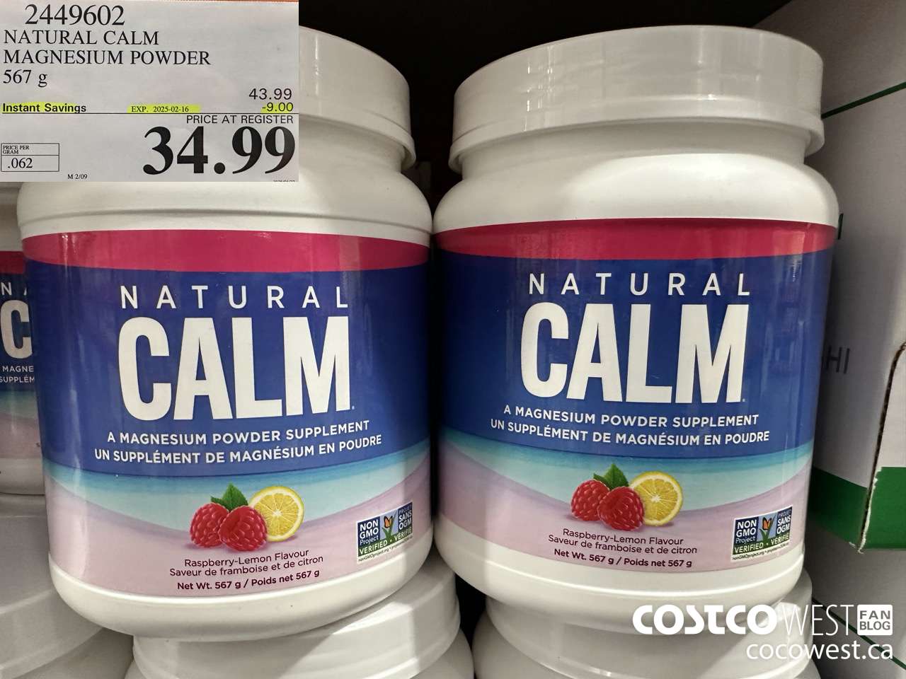 2449602 NATURAL CALM MAGNESIUM POWDER 567 g ($9.00 INSTANT SAVINGS EXPIRES ON 2025-02-16) $34.99