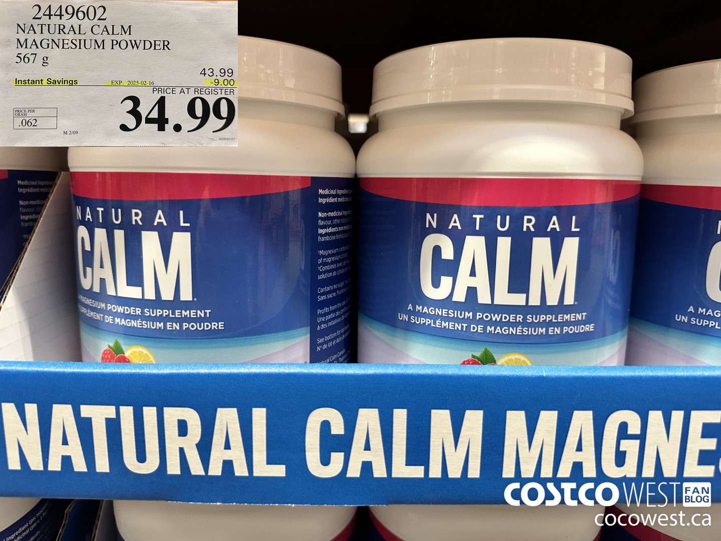 2449602 NATURAL CALM MAGNESIUM POWDER 567 g ($9.00 INSTANT SAVINGS EXPIRES ON 2025-02-16) $43.99