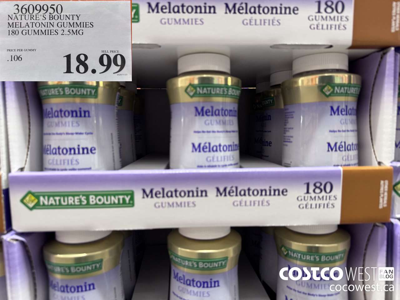 3609950 NATURE'S BOUNTY MELATONIN GUMMIES 180 GUMMIES $18.99