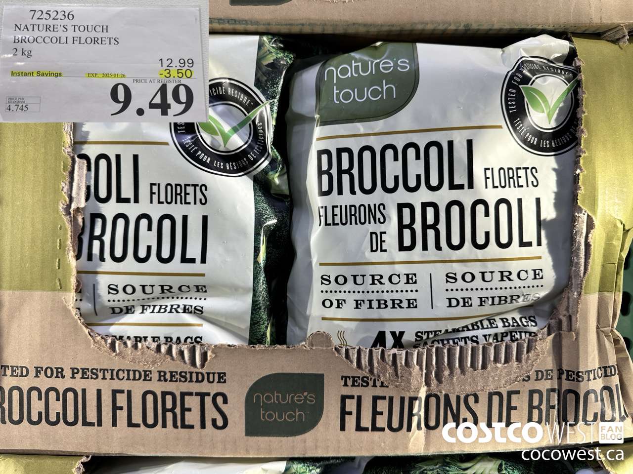 725236 NATURE'S TOUCH BROCCOLI FLORETS 2 kg ($3.50 INSTANT SAVINGS EXPIRES ON 2025-01-26) $9.49