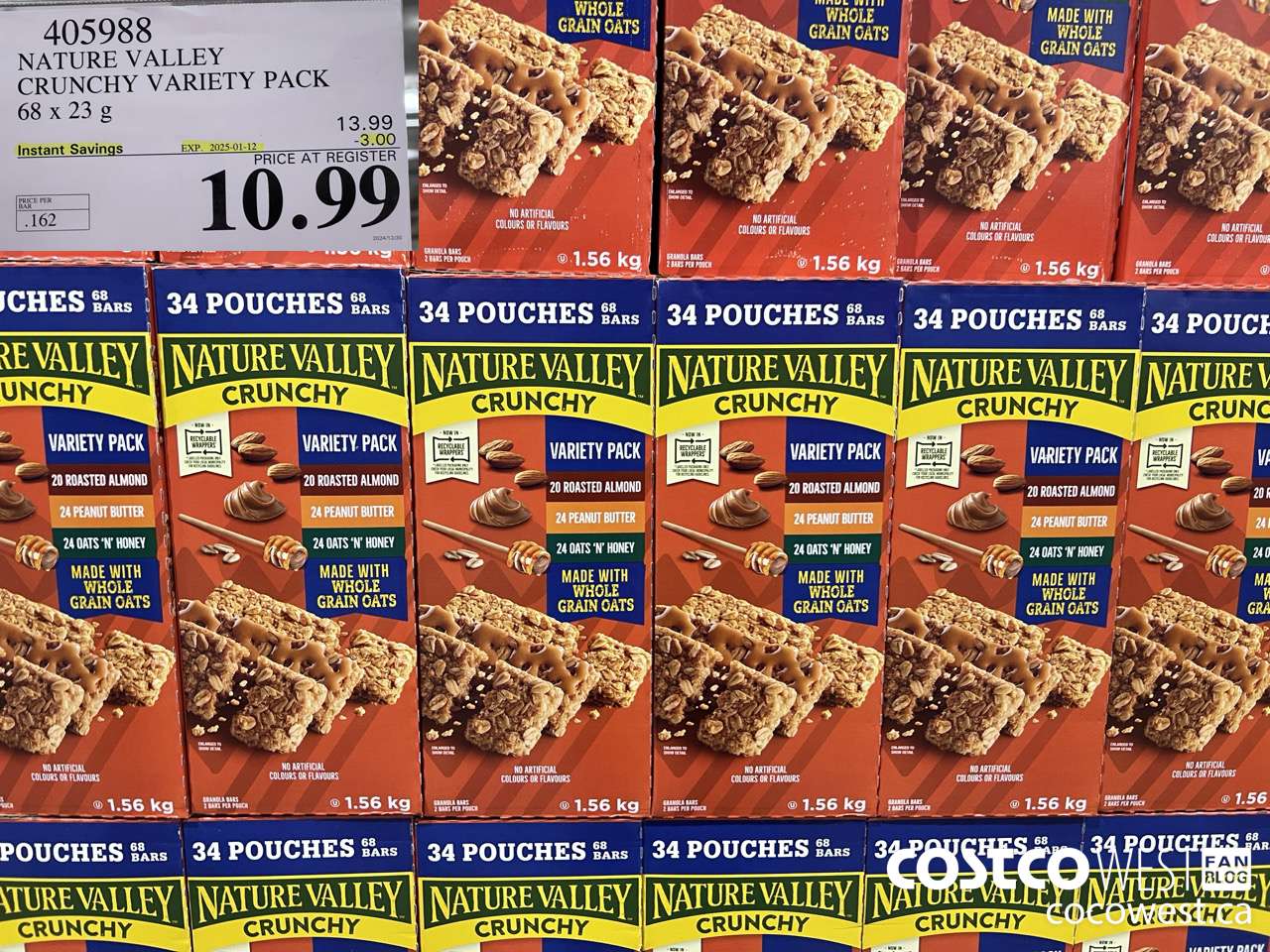 405988 NATURE VALLEY CRUNCHY VARIETY PACK OF 68 X 23 G ($3.00 INSTANT SAVINGS EXPIRES ON 2025-01-12) $10.99