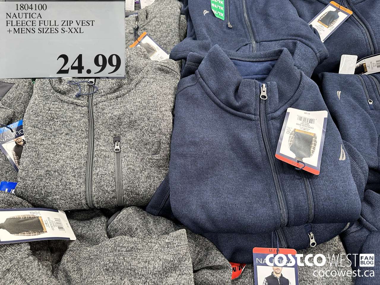 1804100 NAUTICA FLEECE FULL ZIP VEST MENS SIZES S-XXL $24.99