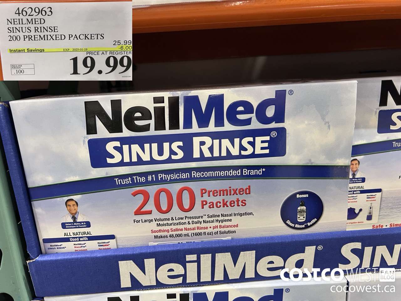 462963 NEILMED SINUS RINSE 200 PREMIXED PACKETS ($6.00 INSTANT SAVINGS EXPIRES ON 2025-01-19) $19.99