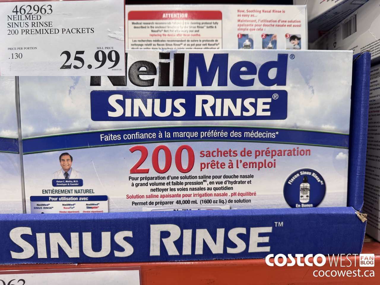 462963 NEILMED SINUS RINSE 200 PREMIXED PACKETS $25.99