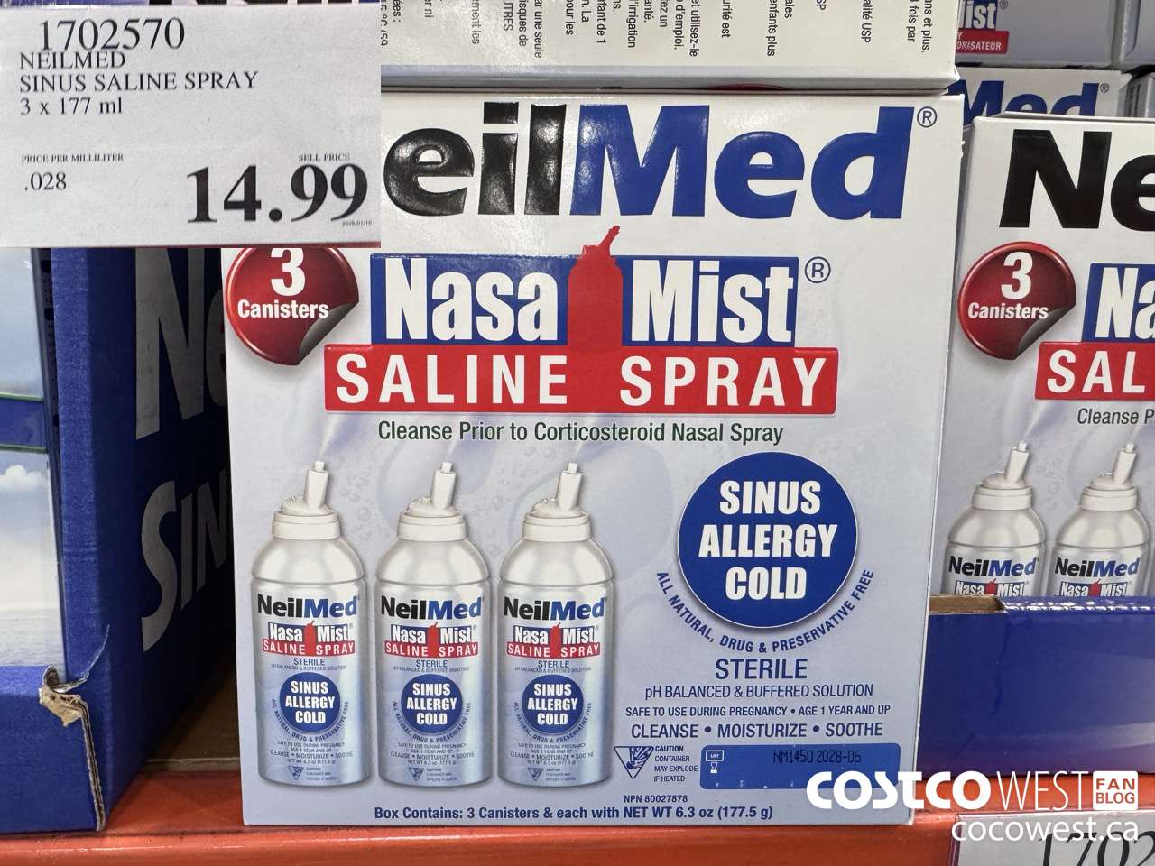 1702570 NEILMED SINUS SALINE SPRAY 3 X 177 ML $14.99