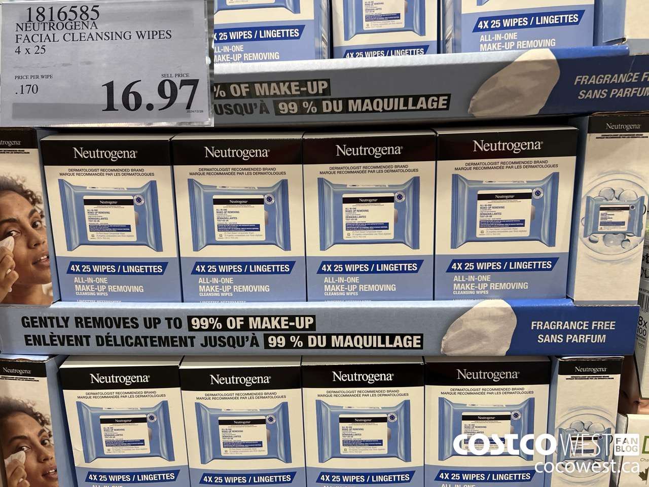 1816585 NEUTROGENA FACIAL CLEANSING WIPES 4 X 25 $16.97