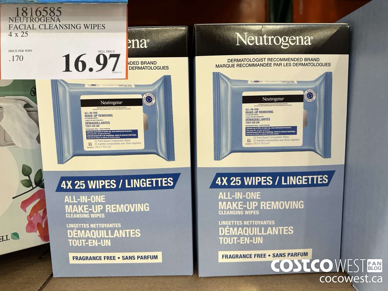 1816585 NEUTROGENA FACIAL CLEANSING WIPES 4 X 25 $16.97