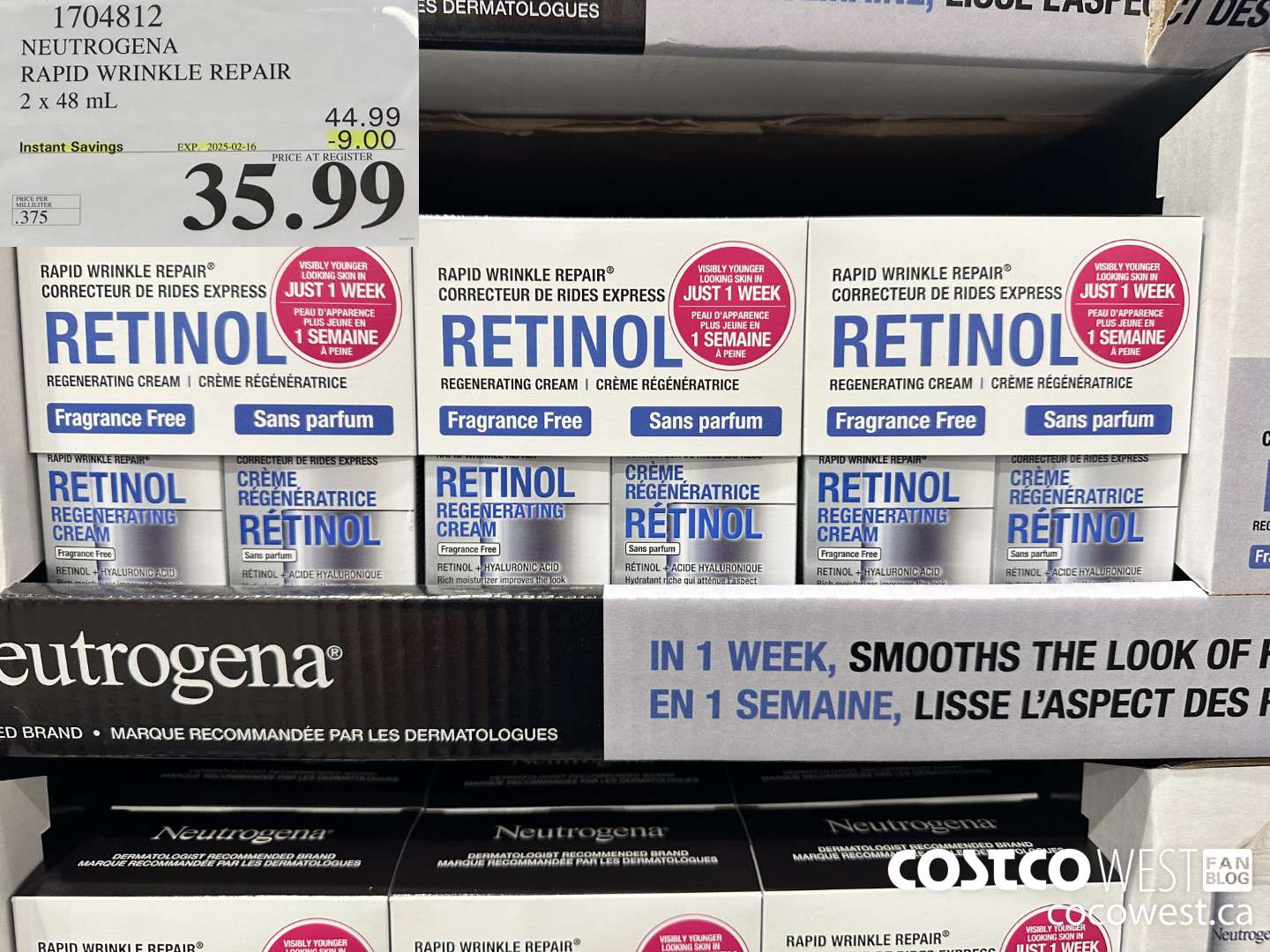 1704812 NEUTROGENA RAPID WRINKLE REPAIR 2 X 48ML ($9.00 INSTANT SAVINGS EXPIRES ON 2025-02-16) $35.99