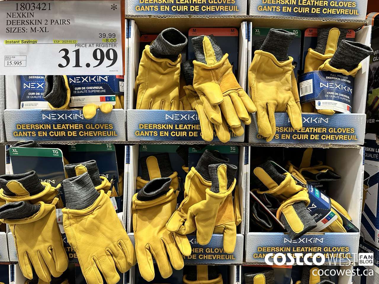 1803421 NEXKIN DEERSKIN 2 PAIRS SIZES: M-XL ($8.00 INSTANT SAVINGS EXPIRES ON 2025-01-12) $31.99