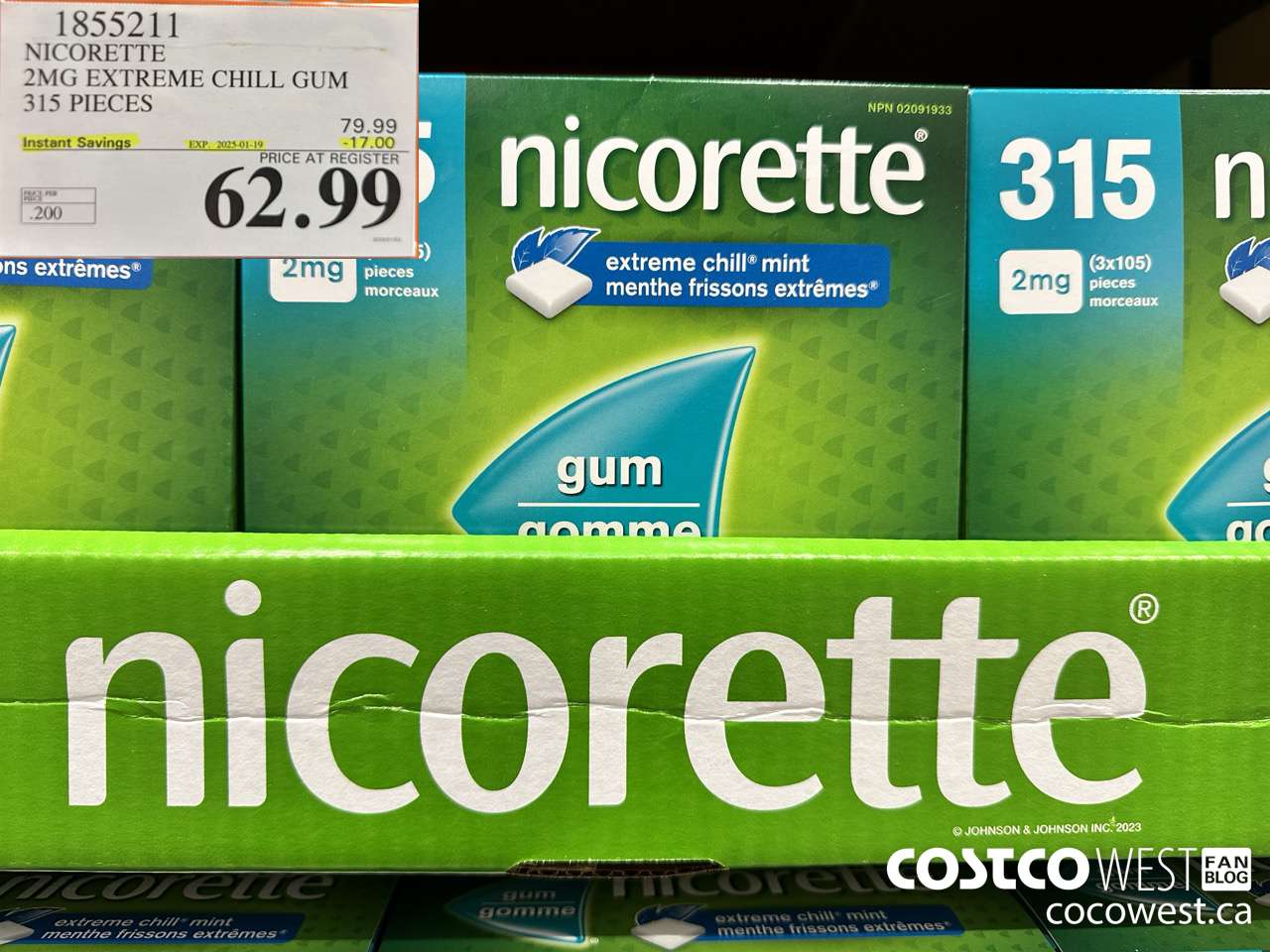 1855211 NICORETTE 2MG EXTREME CHILL GUM 315 PIECES ($17.00 INSTANT SAVINGS EXPIRES ON 2025-01-19) $62.99