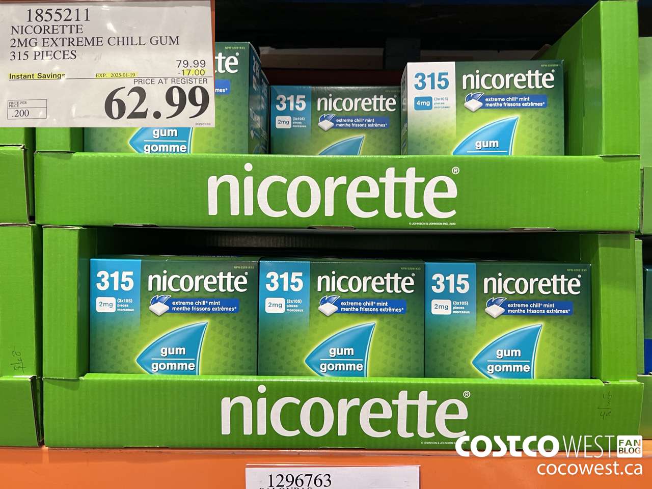 1855211 NICORETTE 2MG EXTREME CHILL GUM 315 PIECES ($17.00 INSTANT SAVINGS EXPIRES ON 2025-01-19) $62.99