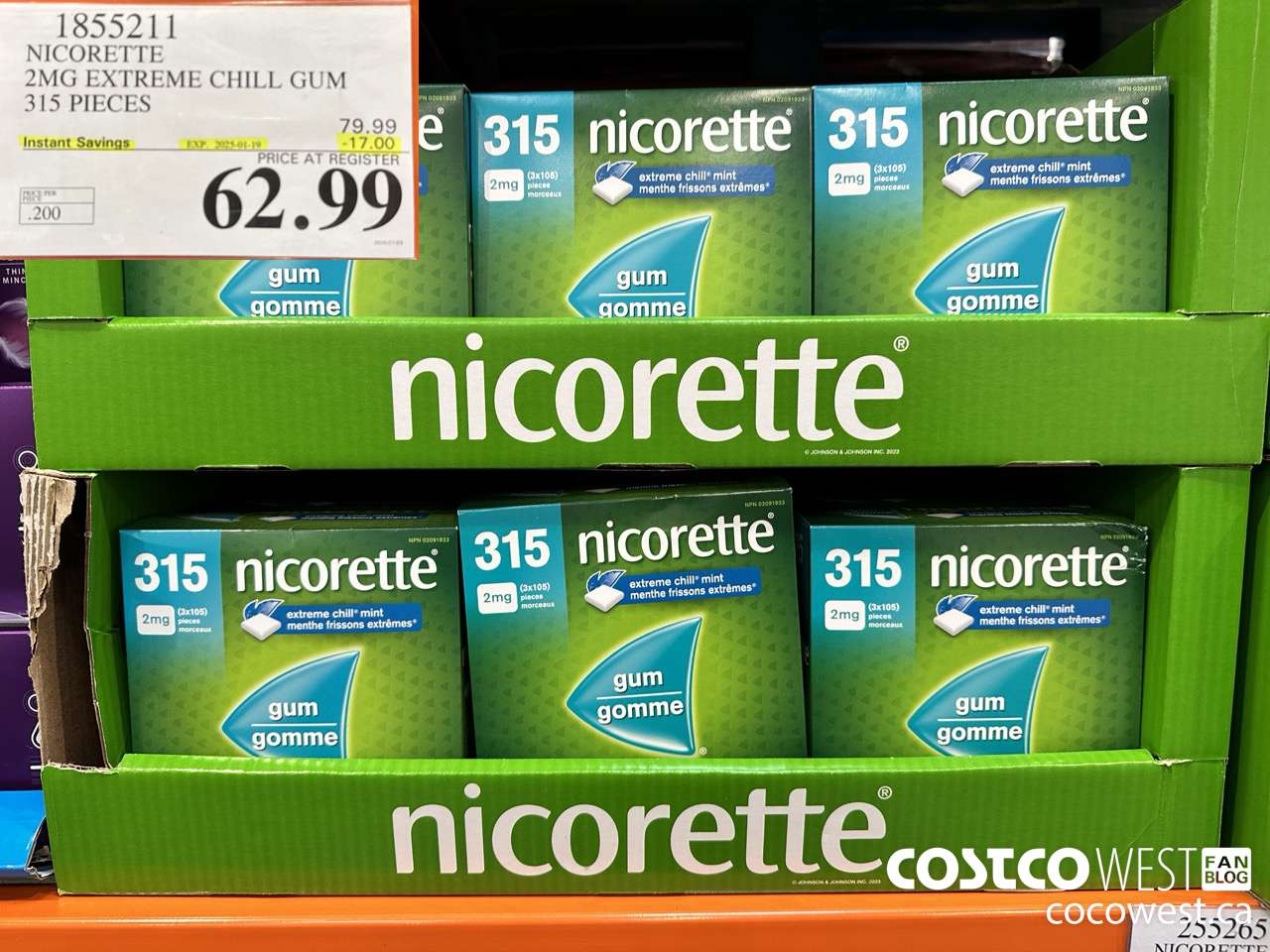1855211 NICORETTE 2MG EXTREME CHILL GUM 315 PIECES ($17.00 INSTANT SAVINGS EXPIRES ON 2025-01-19) $62.99