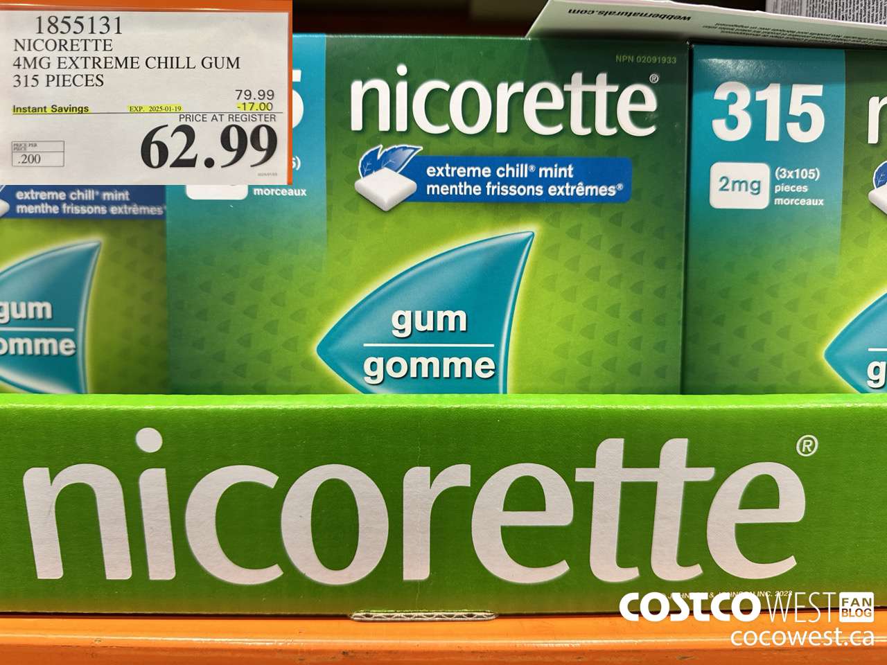 1855131 NICORETTE 4MG EXTREME CHILL GUM 315 PIECES ($17.00 INSTANT SAVINGS EXPIRES ON 2025-01-19) $62.99