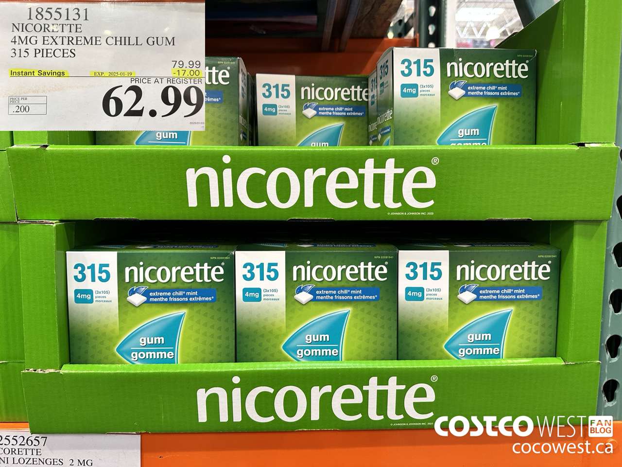 1855131 NICORETTE 4MG EXTREME CHILL GUM 315 PIECES ($17.00 INSTANT SAVINGS EXPIRES ON 2025-01-19) $62.99