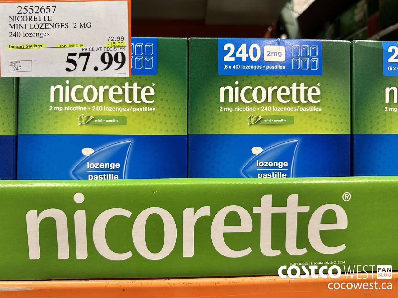 2552657 NICORETTE MINI LOZENGES 2MG 240 LOZENGES ($15.00 INSTANT SAVINGS EXPIRES ON 2025-01-19) $57.99