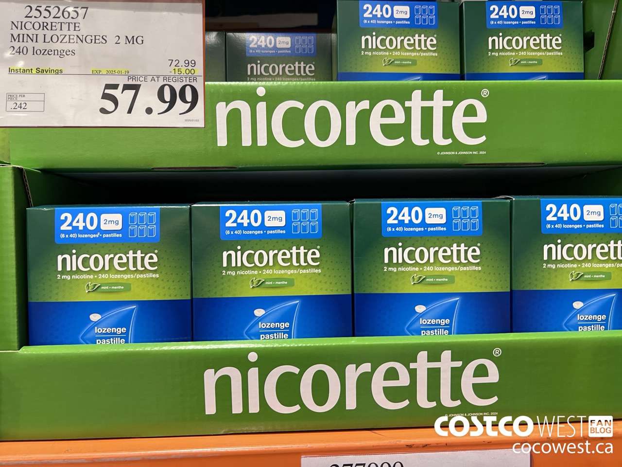 2552657 NICORETTE MINI LOZENGES 2MG 240 LOZENGES ($15.00 INSTANT SAVINGS EXPIRES ON 2025-01-19) $57.99