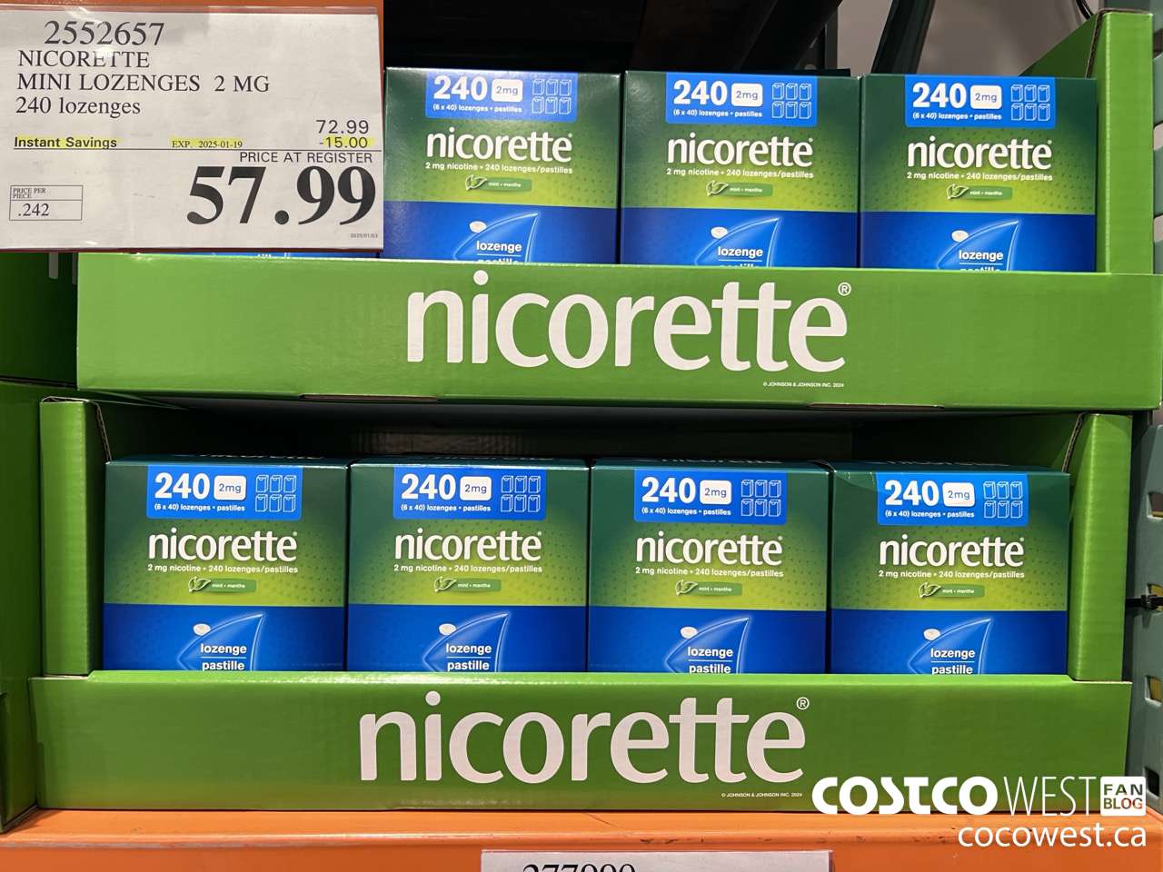 2552657 NICORETTE MINI LOZENGES 2MG 240 LOZENGES ($15.00 INSTANT SAVINGS EXPIRES ON 2025-01-19) $57.99