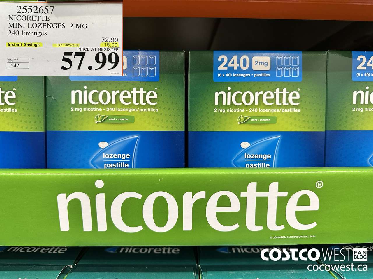 2552657 NICORETTE MINI LOZENGES 2MG 240 LOZENGES ($15.00 INSTANT SAVINGS EXPIRES ON 2025-01-19) $57.99