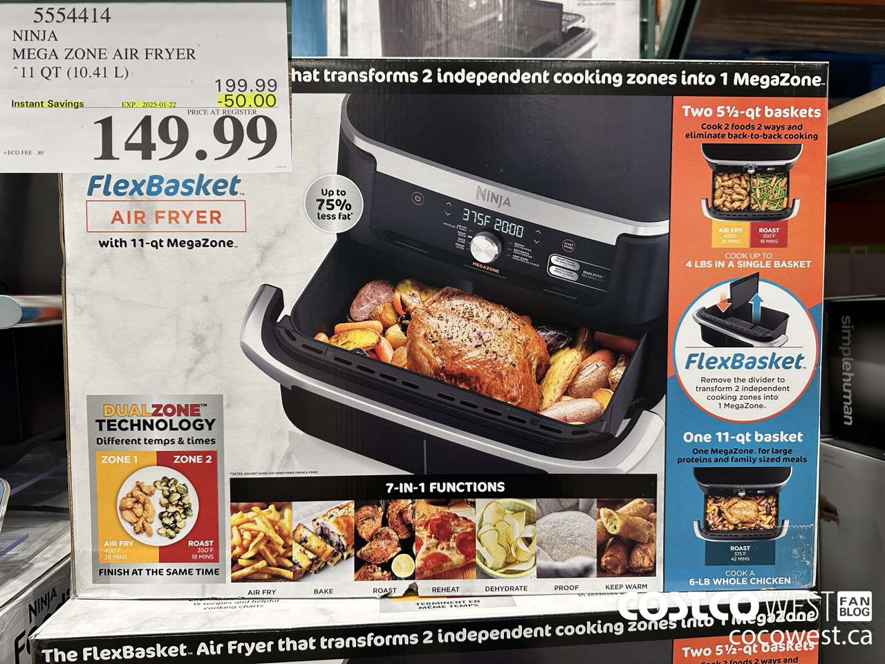 5554414 NINJA MEGA ZONE AIR FRYER 11 QT. (10,41 L) ($50.00 INSTANT SAVINGS EXPIRES ON 2025-01-22) $149.99