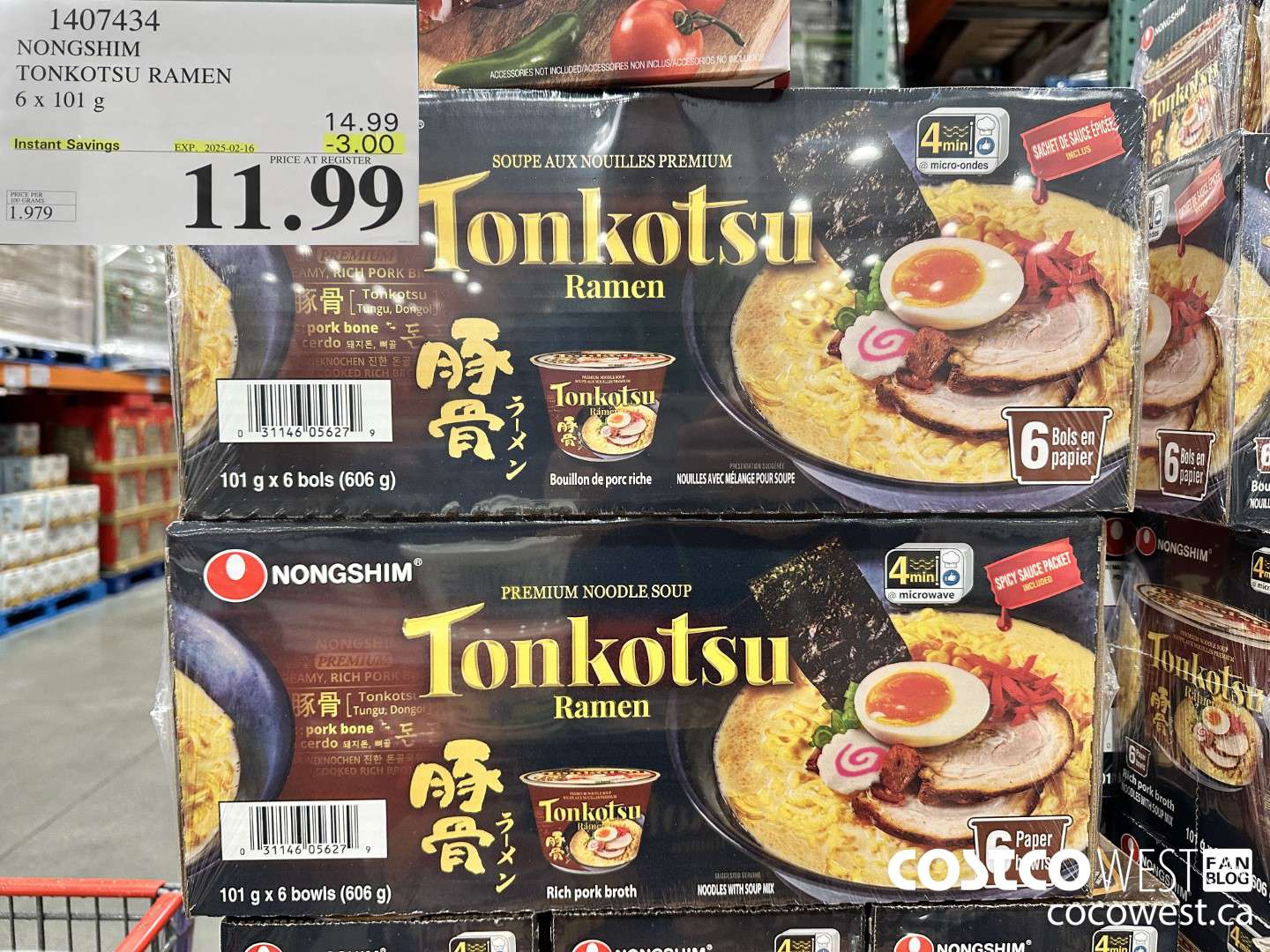 1407434 NONG SHIM TONKOTSU RAMEN 6 x 101 g ($3.00 INSTANT SAVINGS EXPIRES ON 2025-02-16) $11.99