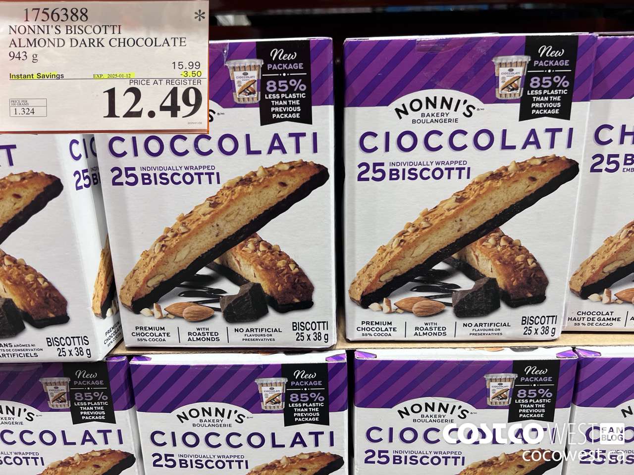 1756388 NONNI'S BISCOTTI ALMOND DARK CHOCOLATE 943 G ($3.50 INSTANT SAVINGS EXPIRES ON 2025-01-12) $12.49