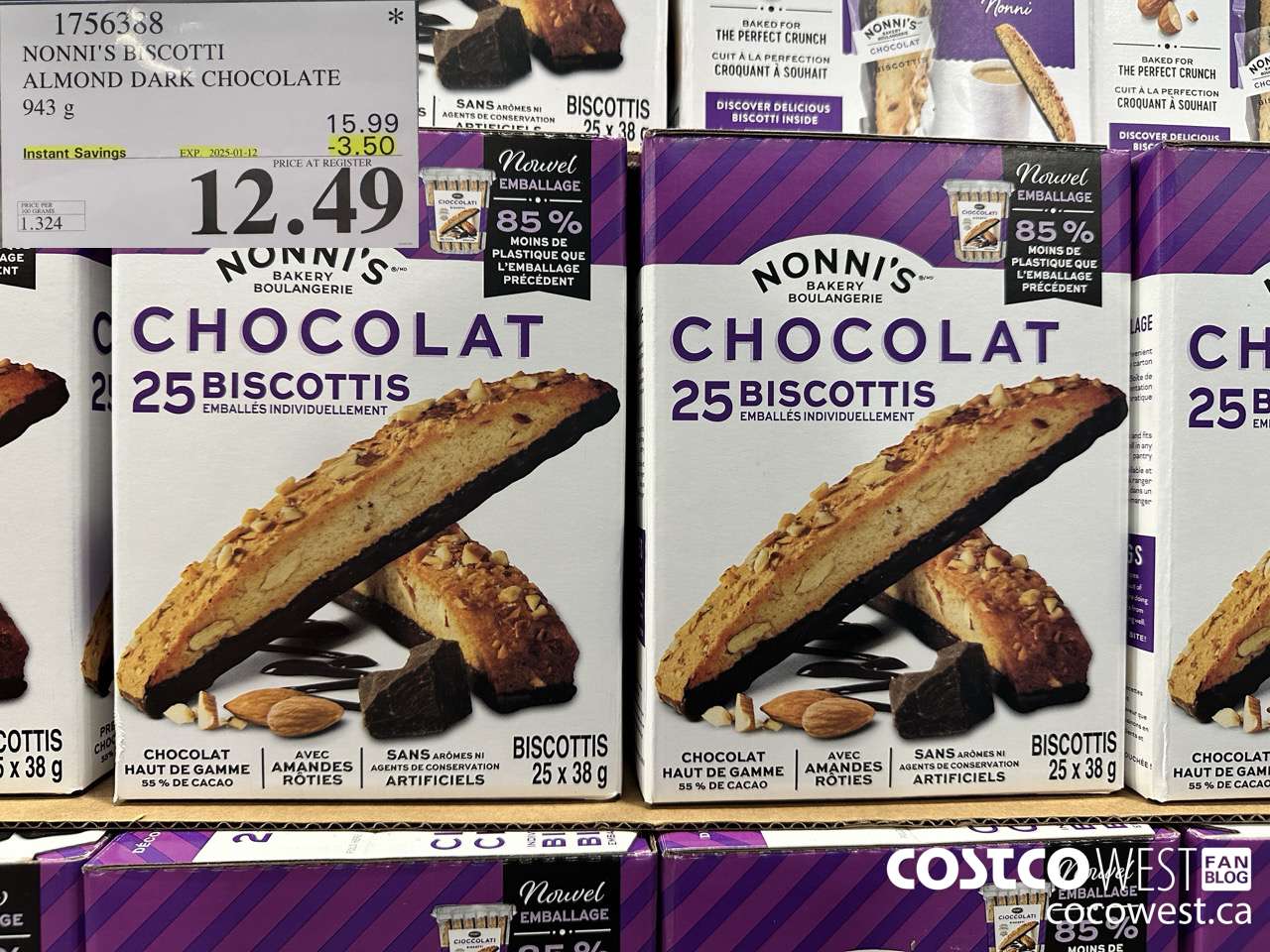 1756388 NONNI'S BISCOTTI ALMOND DARK CHOCOLATE 943 G ($3.50 INSTANT SAVINGS EXPIRES ON 2025-01-12) $12.49