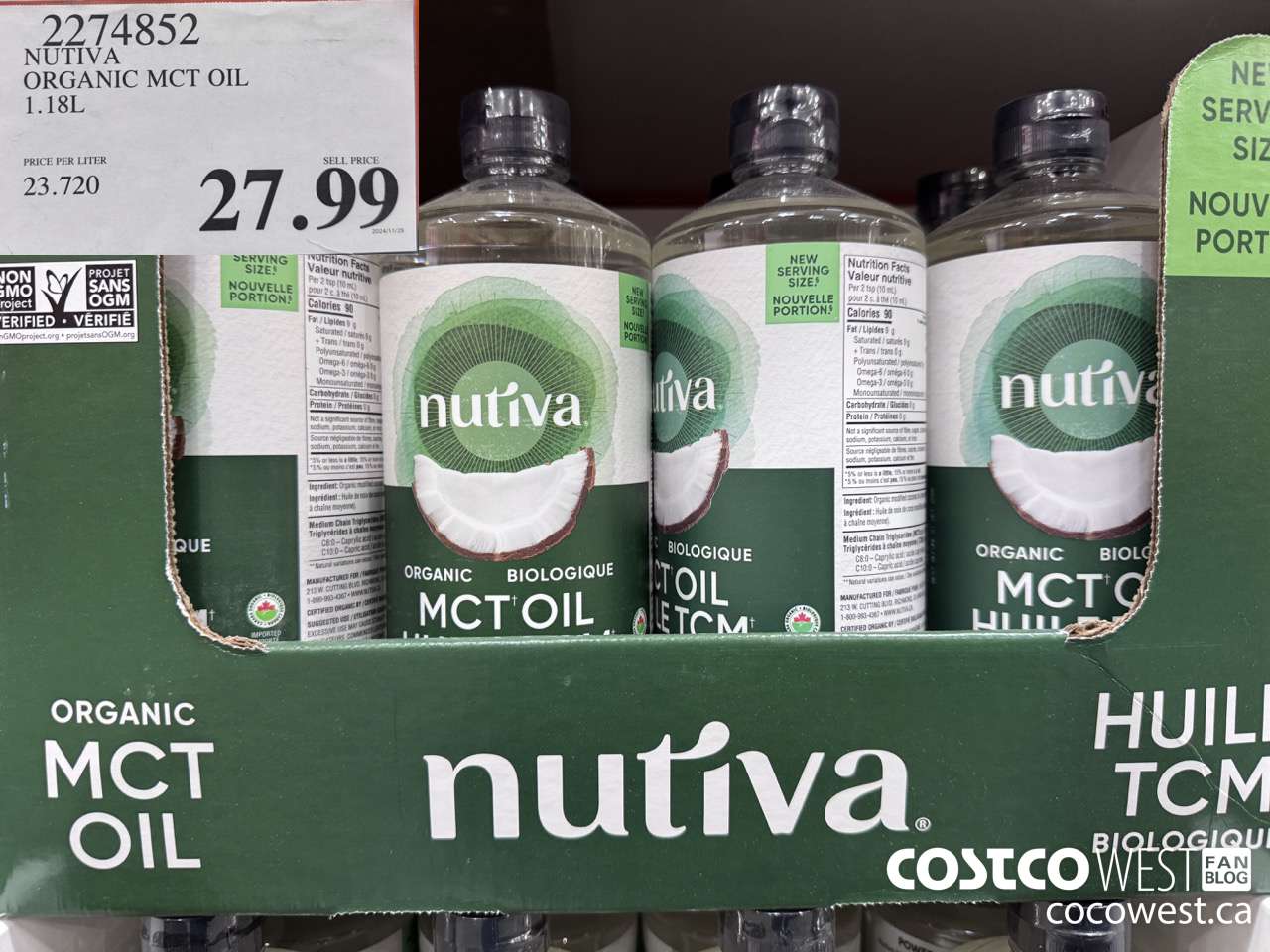 2274852 NUTIVA ORGANIC MCT OIL 1.18L $27.99