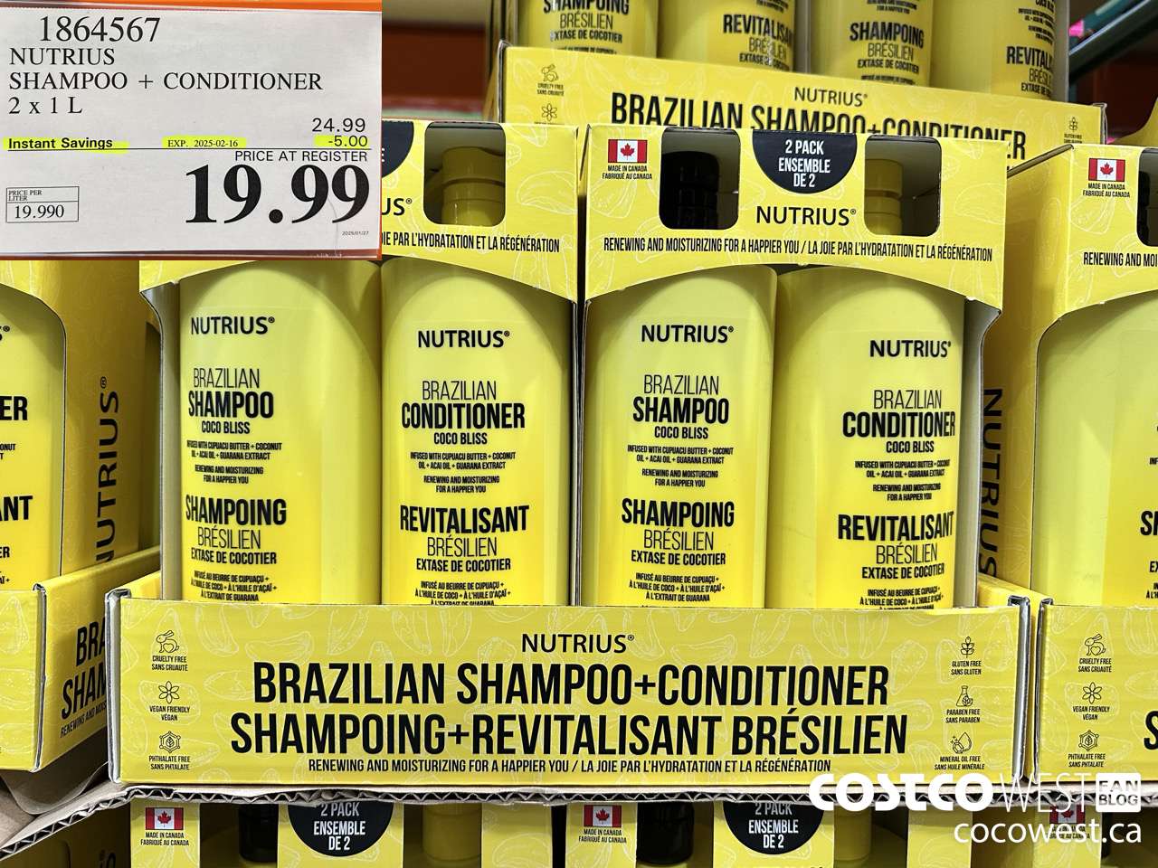 1864567 NUTRIUS SHAMPOO + CONDITIONER 2 X 1L ($5.00 INSTANT SAVINGS EXPIRES ON 2025-02-16) $19.99