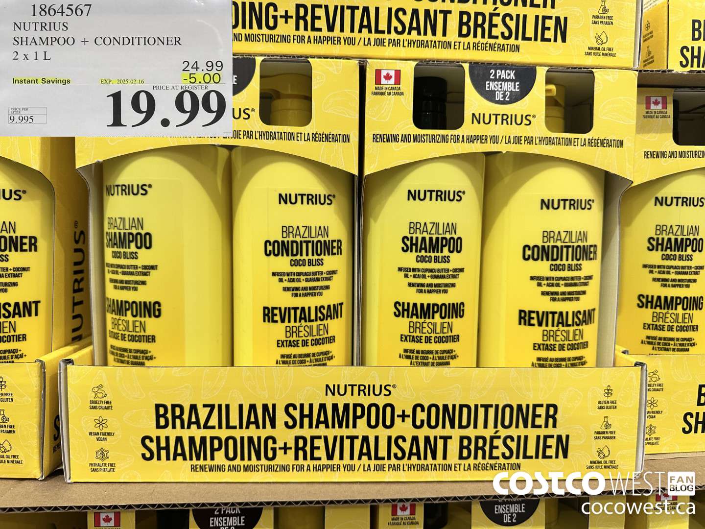 1864567 NUTRIUS SHAMPOO + CONDITIONER 2 X 1L ($5.00 INSTANT SAVINGS EXPIRES ON 2025-02-16) $19.99