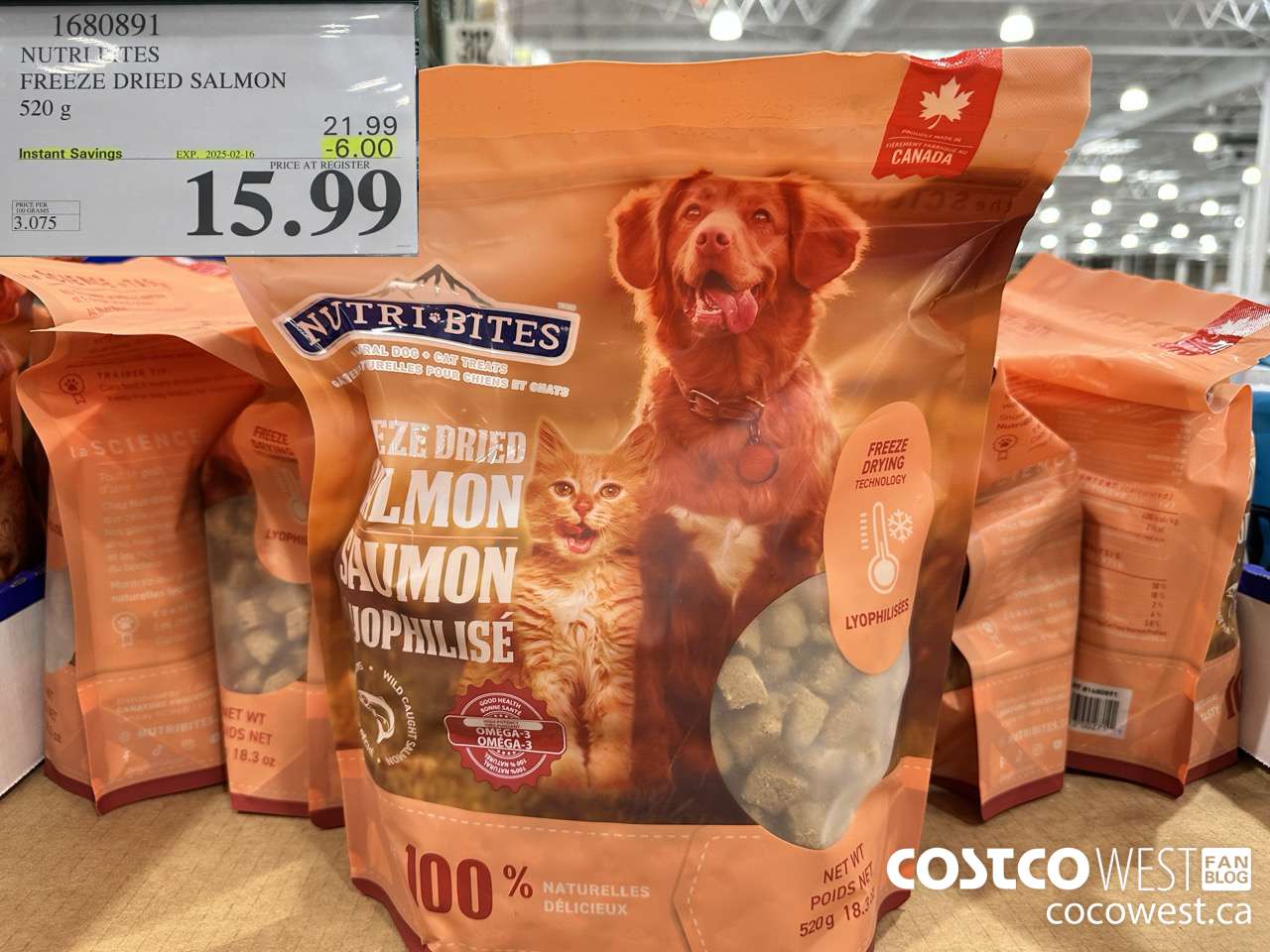 1680891 NUTRI BITES FREEZE DRIED SALMON 520G ($6.00 INSTANT SAVINGS EXPIRES ON 2025-02-16) $15.99