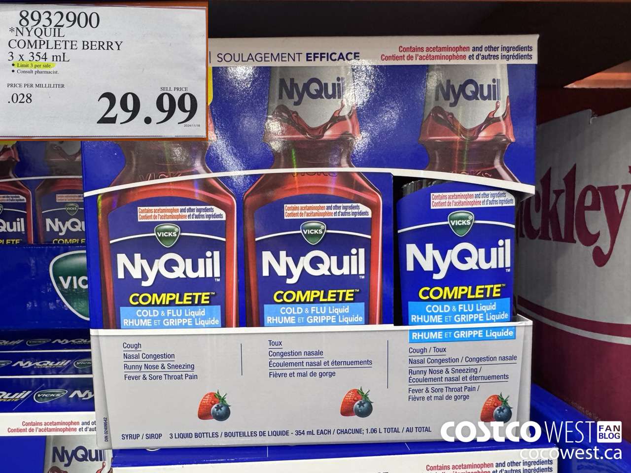 8932900 NYQUIL COMPLETE BERRY 3 X 354ML $29.99