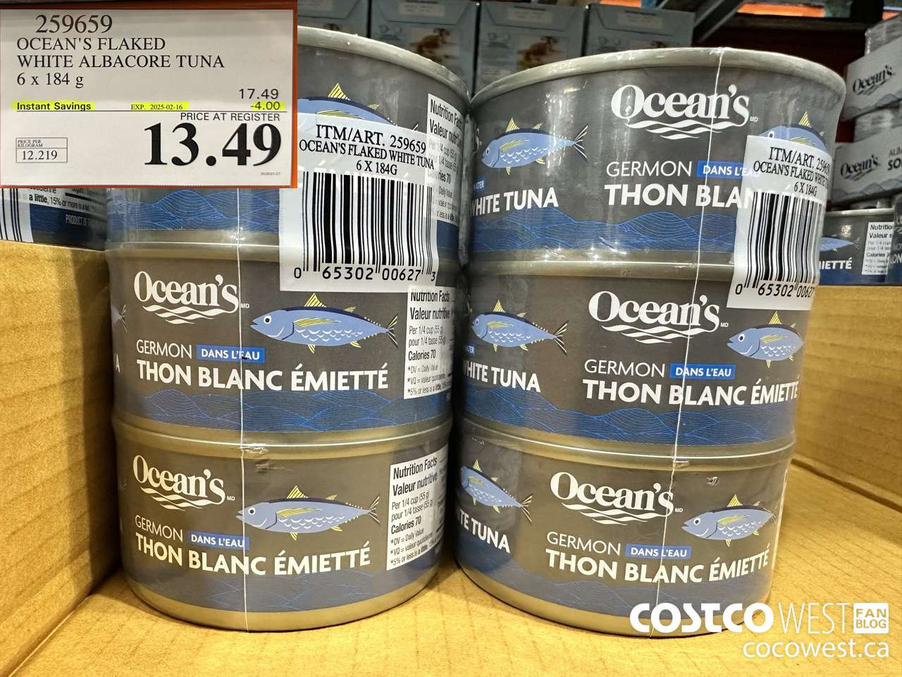 259659 OCEAN'S FLAKED WHITE ALBACORE TUNA 6 x 184g ($4.00 INSTANT SAVINGS EXPIRES ON 2025-02-16) $13.49