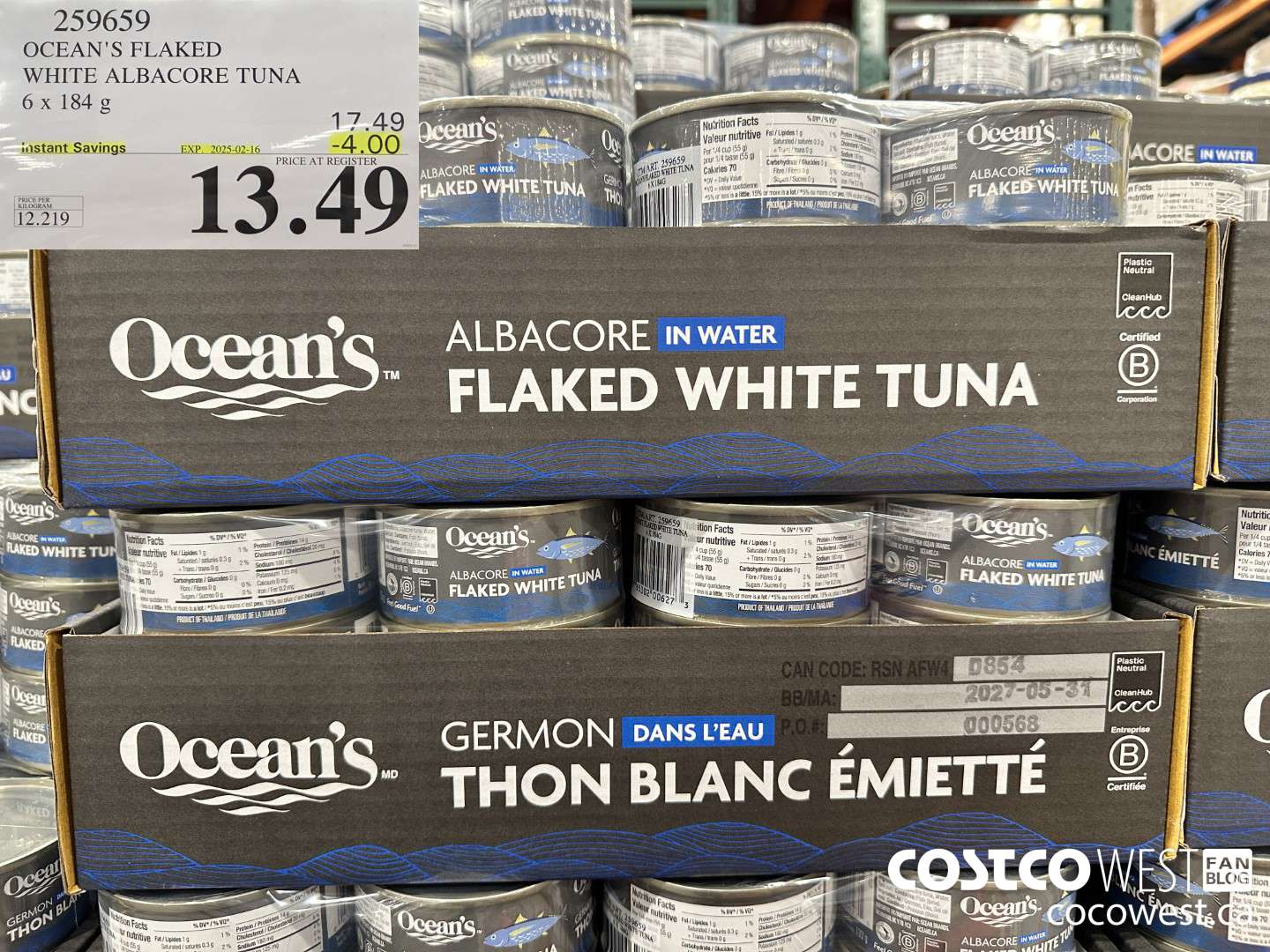 259659 OCEAN'S FLAKED WHITE ALBACORE TUNA 6 x 184g ($4.00 INSTANT SAVINGS EXPIRES ON 2025-02-16) $13.49