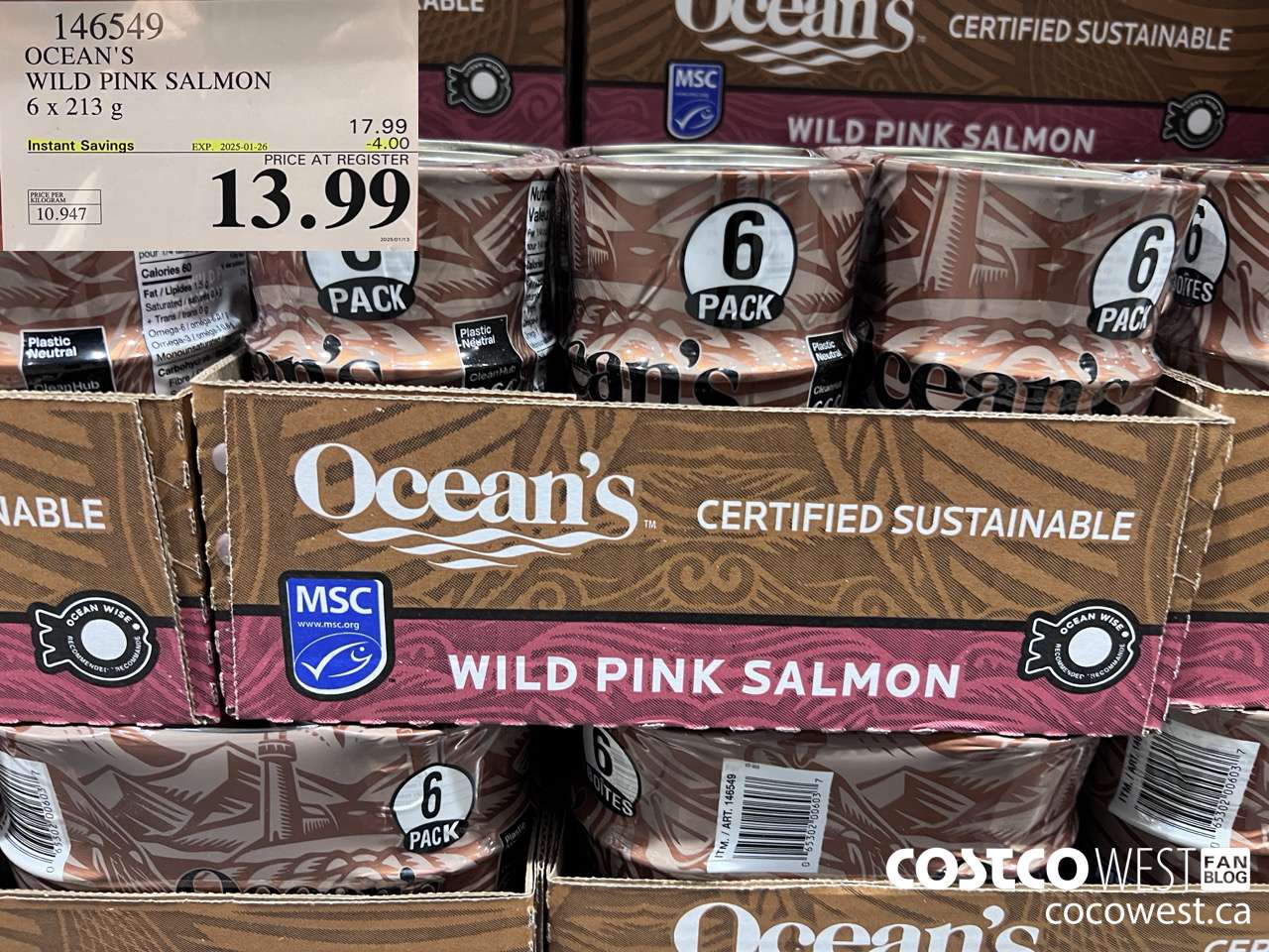146549 OCEAN'S PINK SALMON 6 X 213 G ($4.00 INSTANT SAVINGS EXPIRES ON 2025-01-26) $13.99