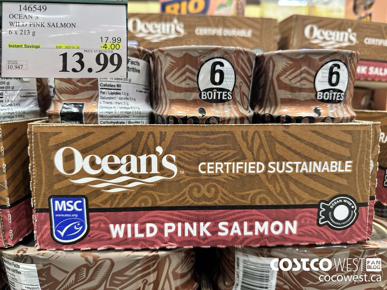 146549 OCEAN'S PINK SALMON 6 X 213 G ($4.00 INSTANT SAVINGS EXPIRES ON 2025-01-26) $13.99