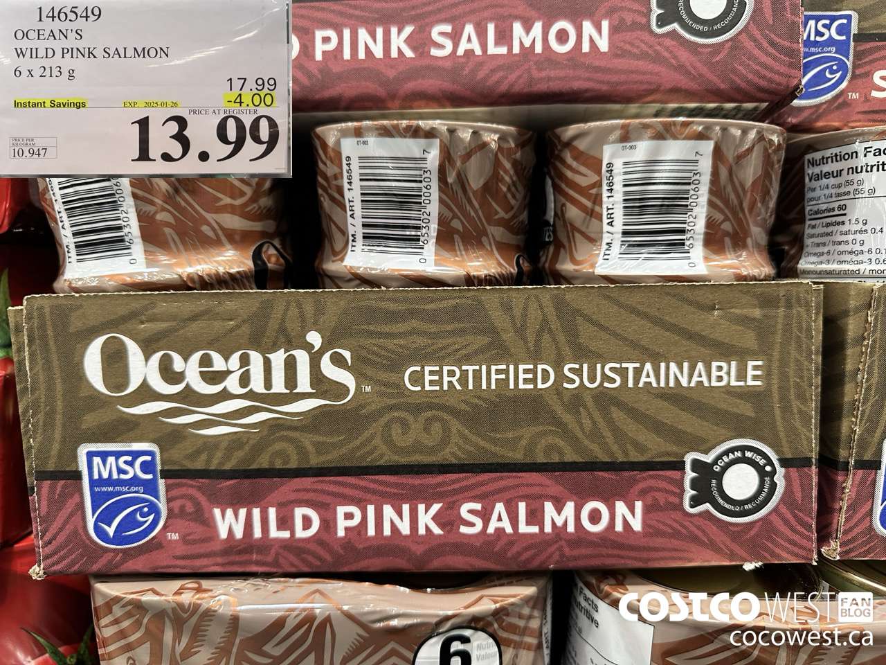 146549 OCEAN'S PINK SALMON 6 X 213 G ($4.00 INSTANT SAVINGS EXPIRES ON 2025-01-26) $13.99