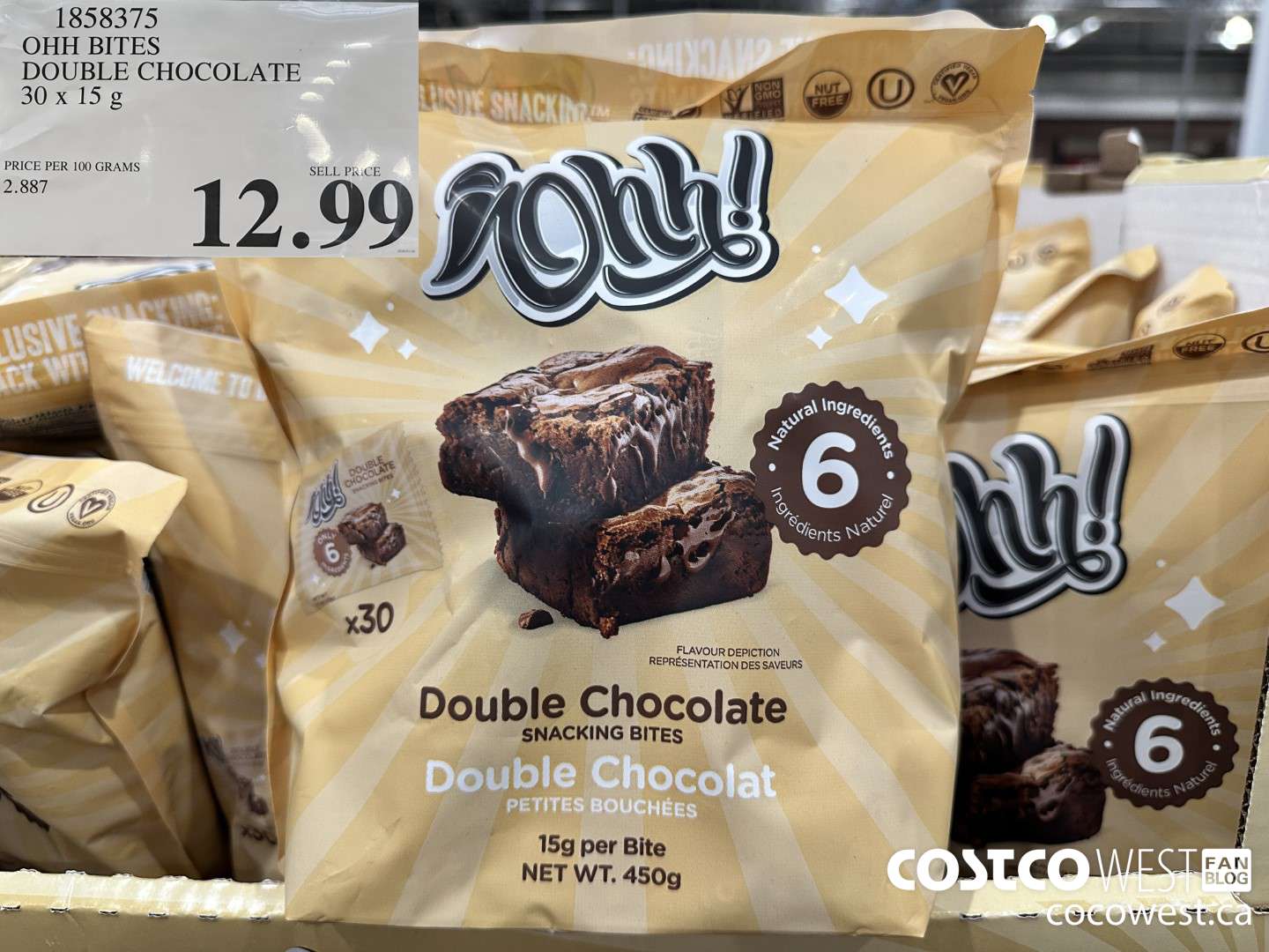 1858375 OHH BITES DOUBLE CHOCOLATE 30 x 15 g $12.99