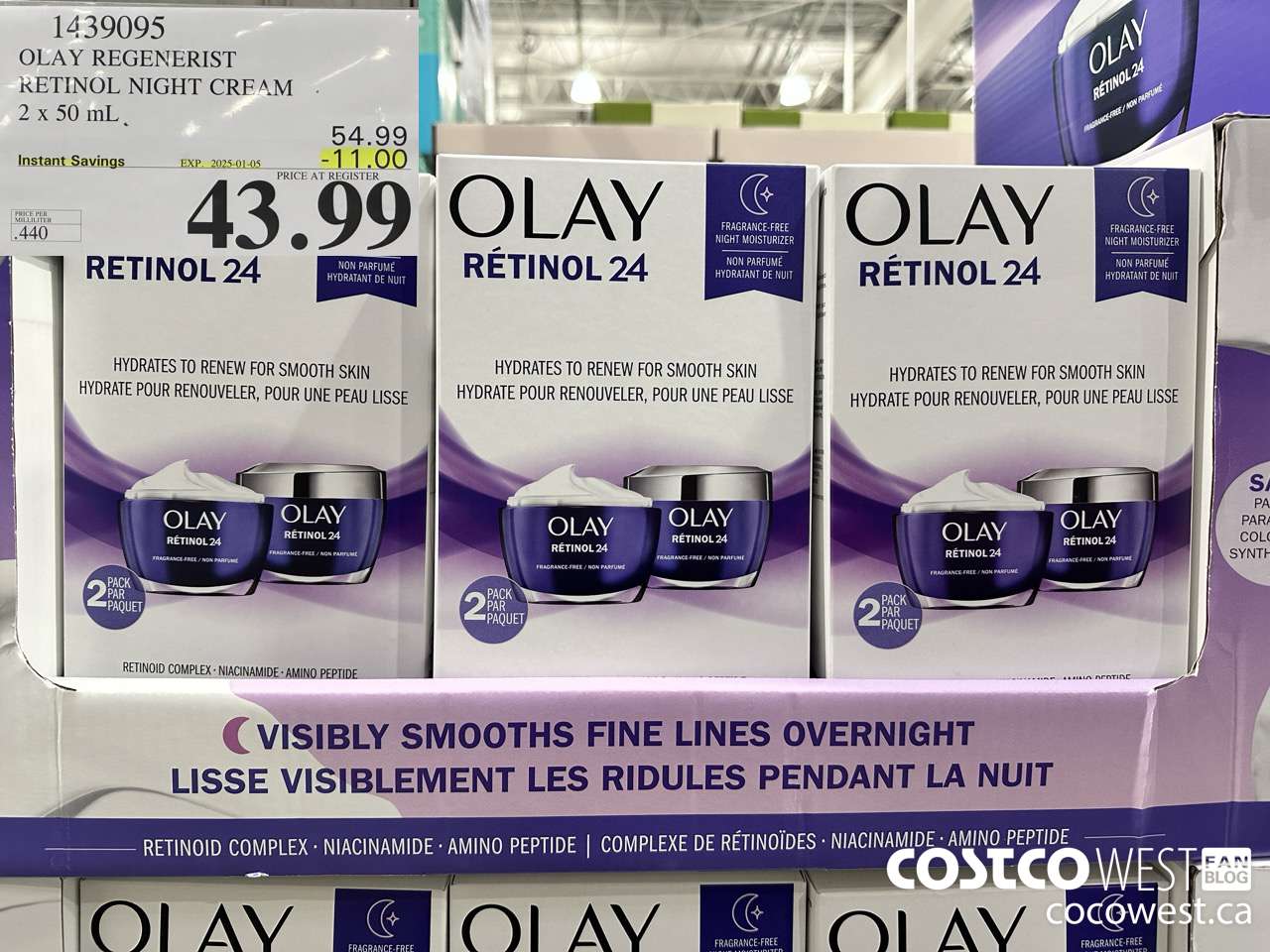 1439095 OLAY REGENERIST RETINOL24 NIGHT CREAM 2 x 50 mL ($11.00 INSTANT SAVINGS EXPIRES ON 2025-01-05) $43.99
