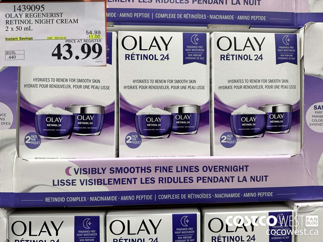 1439095 OLAY REGENERIST RETINOL24 NIGHT CREAM 2 x 50 mL ($11.00 INSTANT SAVINGS EXPIRES ON 2025-02-02) $43.99