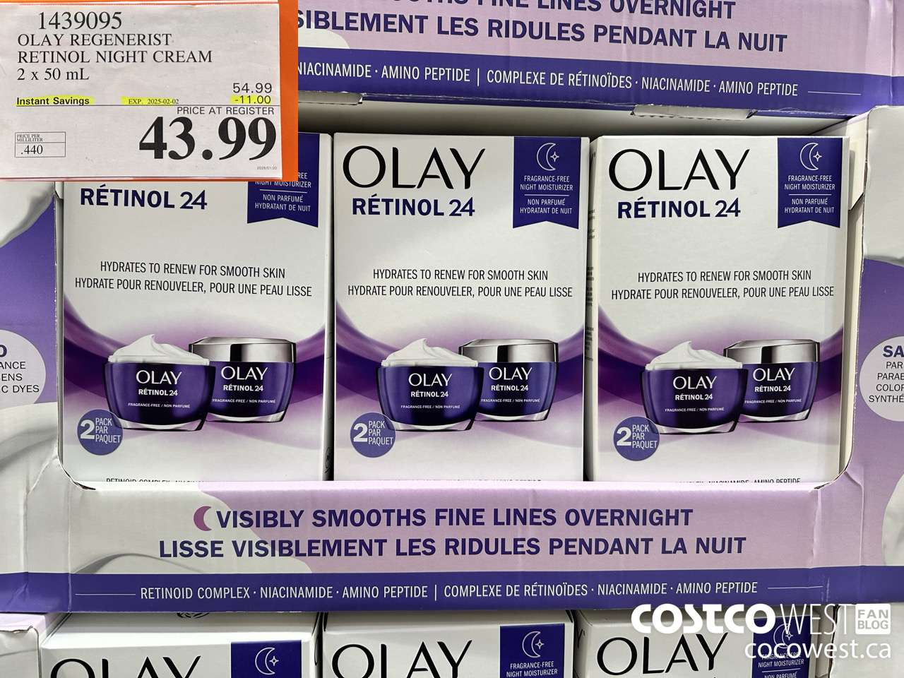 1439095 OLAY REGENERIST RETINOL24 NIGHT CREAM 2 x 50 mL ($11.00 INSTANT SAVINGS EXPIRES ON 2025-02-02) $43.99
