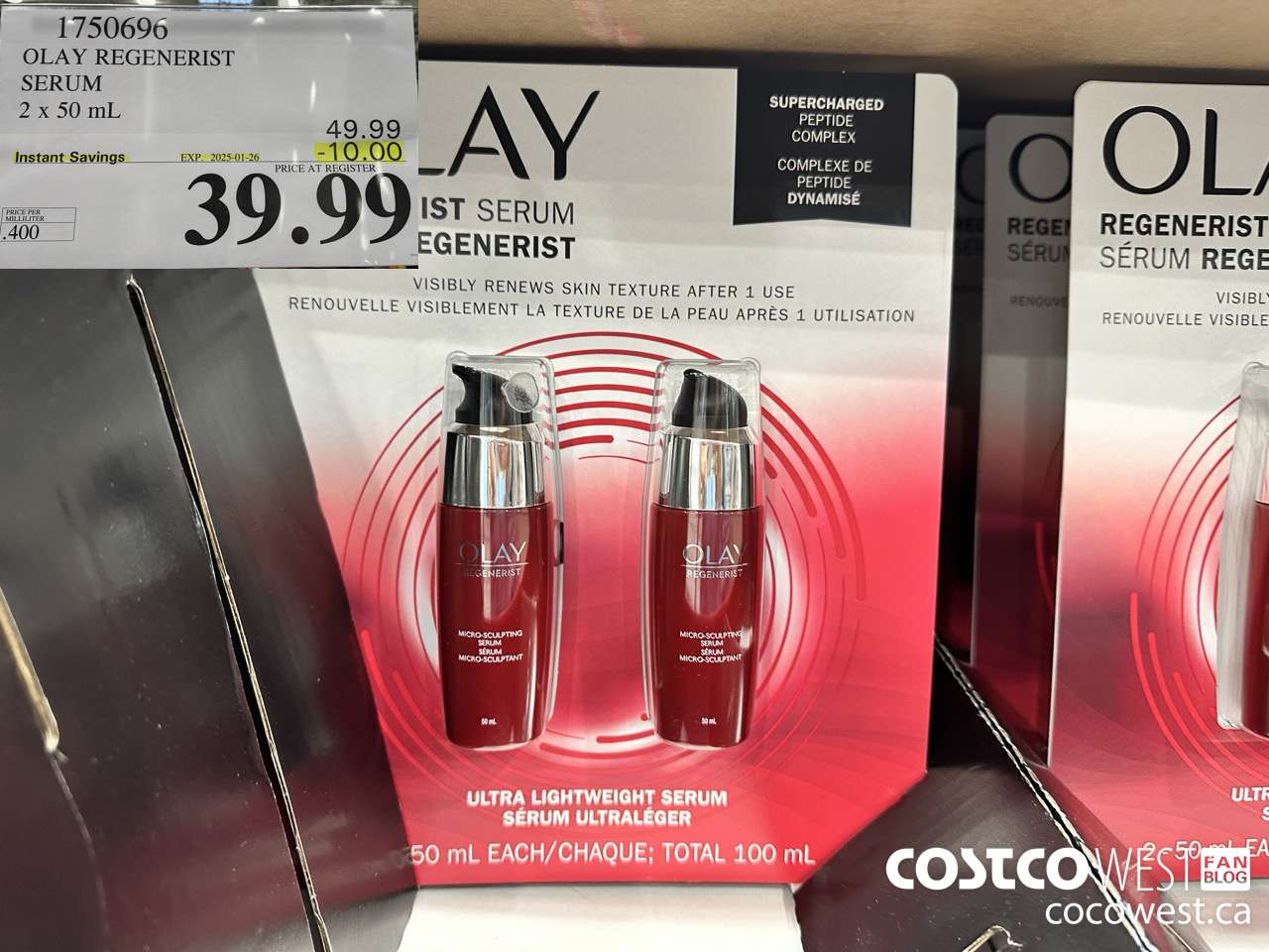 1750696 OLAY REGENERIST SERUM 2 X 50ML ($10.00 INSTANT SAVINGS EXPIRES ON 2025-01-26) $39.99
