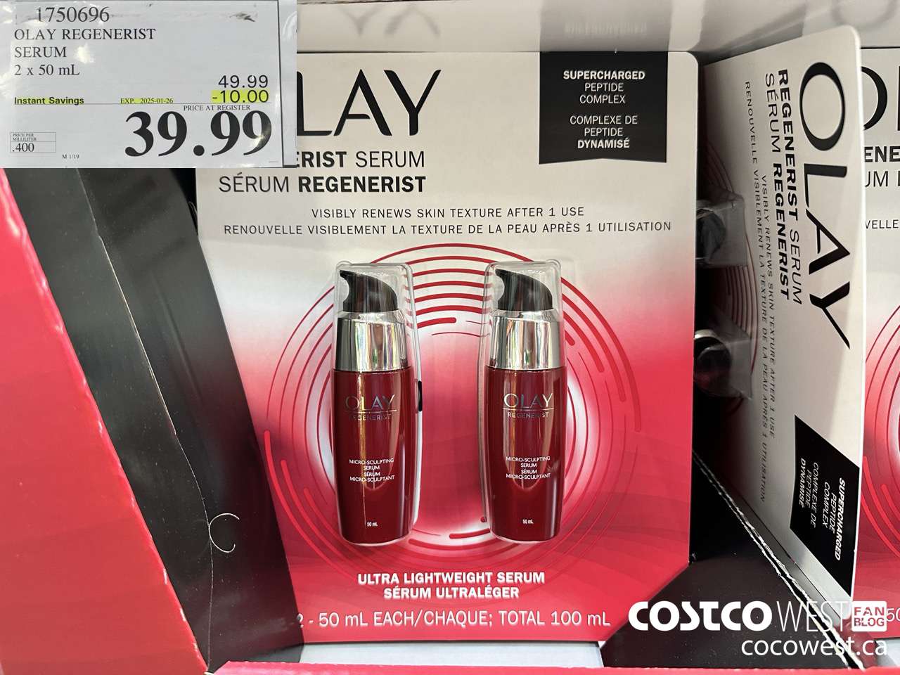1750696 OLAY REGENERIST SERUM 2 X 50ML ($10.00 INSTANT SAVINGS EXPIRES ON 2025-01-26) $39.99