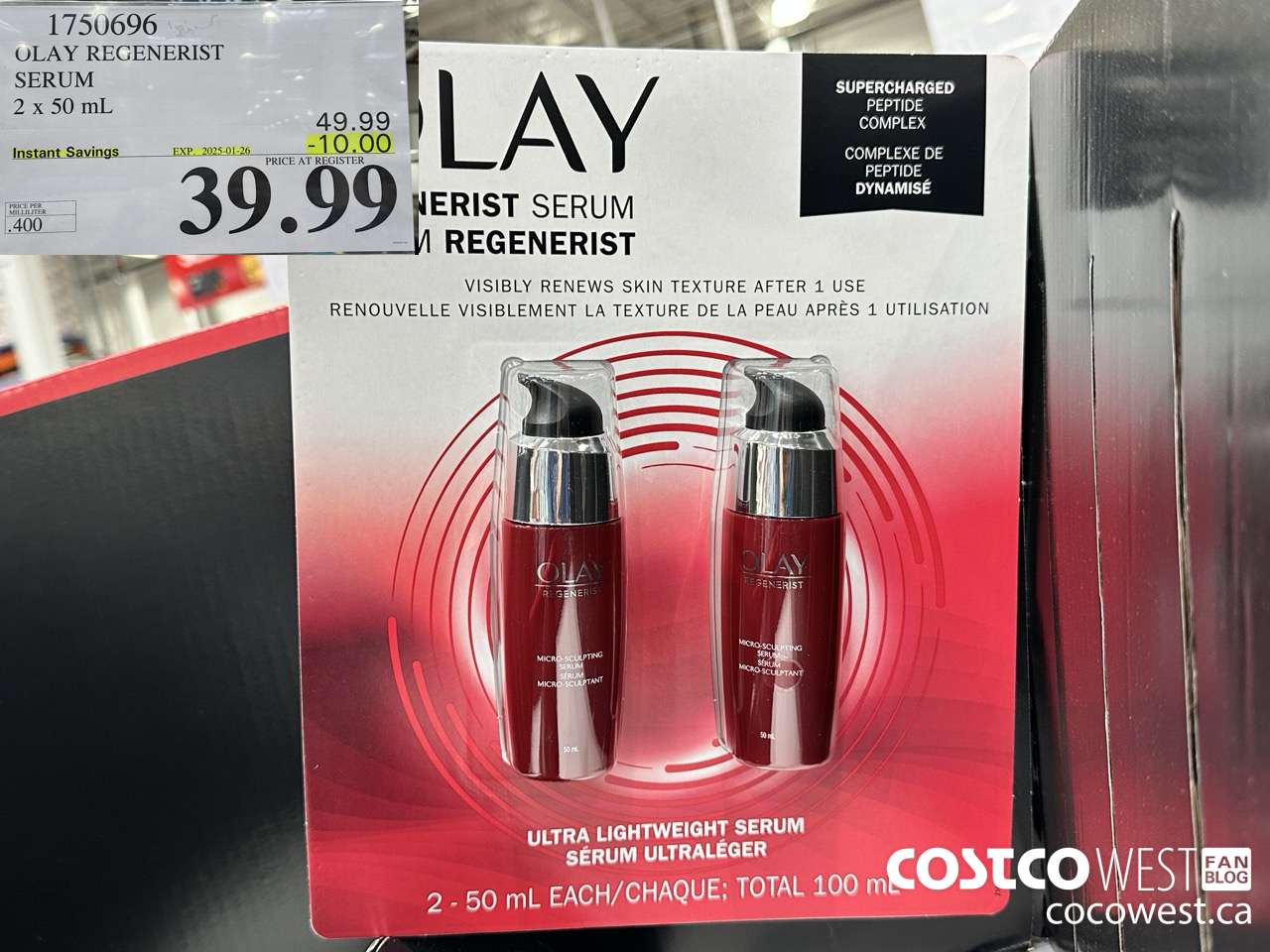 1750696 OLAY REGENERIST SERUM 2 X 50ML ($10.00 INSTANT SAVINGS EXPIRES ON 2025-01-26) $39.99